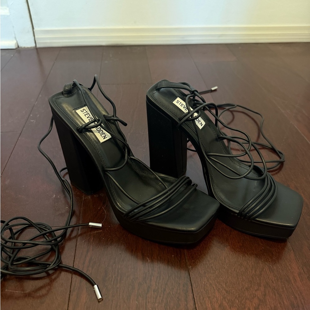 Steve Madden Black Strappy Platform Heels